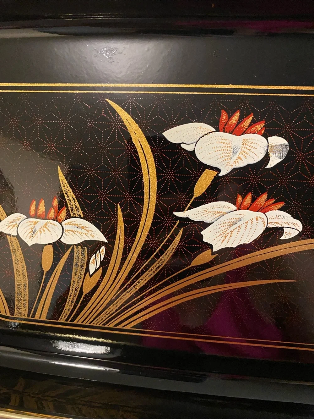 Japanese Vintage Small Lacquer Floral Serving Tray
